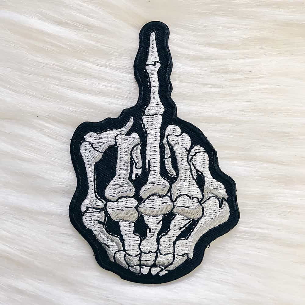 skullfingerpatch-1 Skeleton Flip Off Patch - Image 1