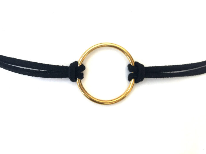 Gold Circle Leather Wrap Choker - Image 2