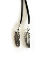 Leather Wrap Choker with Silver Medium Feather Metal Detail