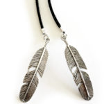 Leather Wrap Choker with Silver Large Feather Metal Detail