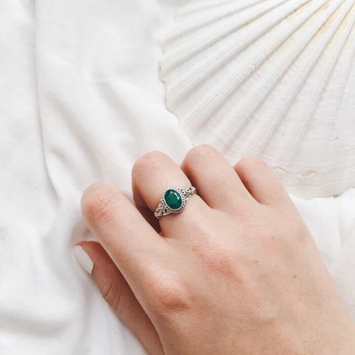 Sterling Silver Green Gemstone Ring - Image 3