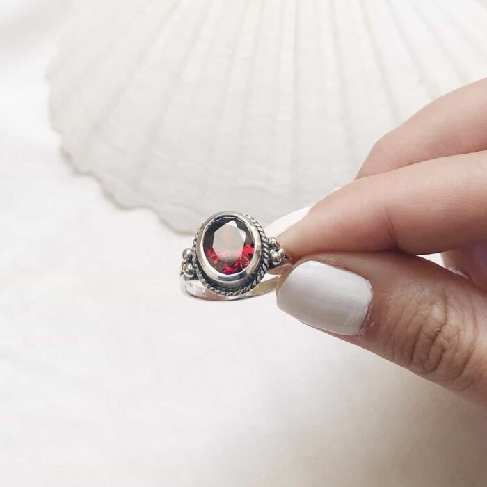 Sterling Silver Garnet Ring - Size 6.5 - Image 2