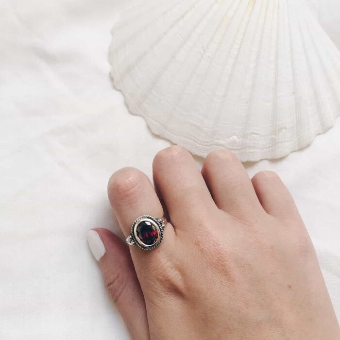 Sterling Silver Garnet Ring - Size 6.5 - Image 3