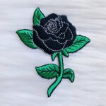 White Outlined Black Rose Patch