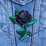 White Outlined Black Rose Patch - Image 2