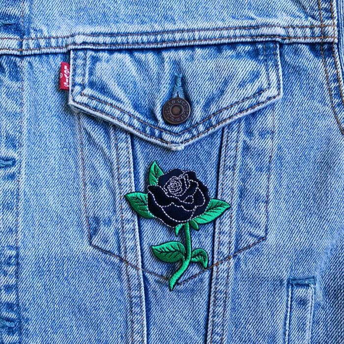 White Outlined Black Rose Patch - Image 3