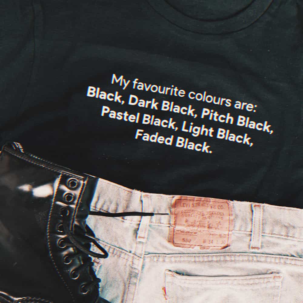 fav black 1 Favourite Colours T-Shirt - Image 1