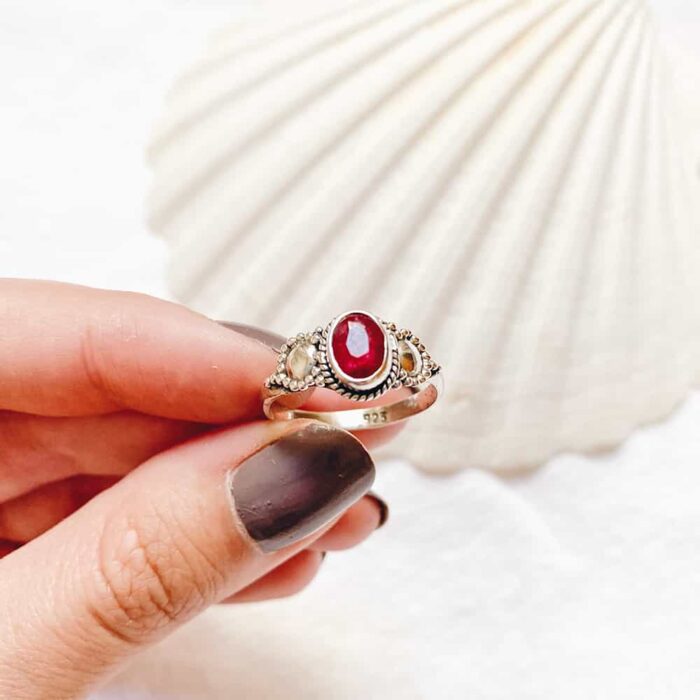 Sterling Silver Red/Pink Topaz Ring