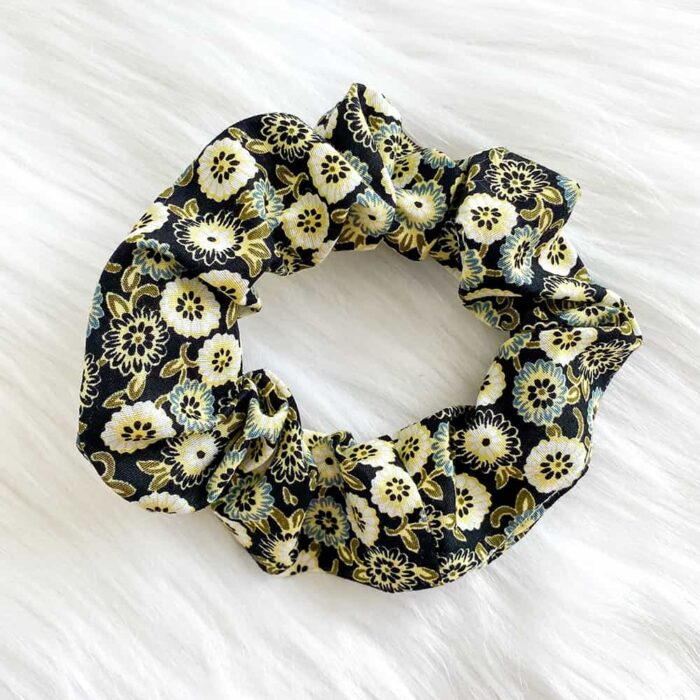 Black Floral Scrunchy