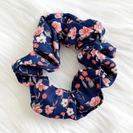 Navy Floral Scrunchy