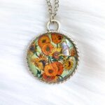 Van Gogh Vase Of Sunflowers Glass Necklace
