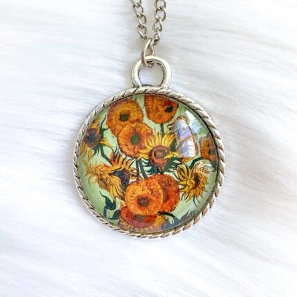 Van Gogh Vase Of Sunflowers Glass Necklace