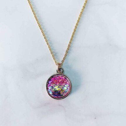 Mermaid Pink Round Pendant Necklace