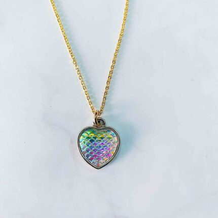 Mermaid Heart Rainbow Pendant Necklace