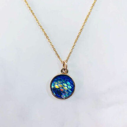 Mermaid Blue Round Pendant Necklace