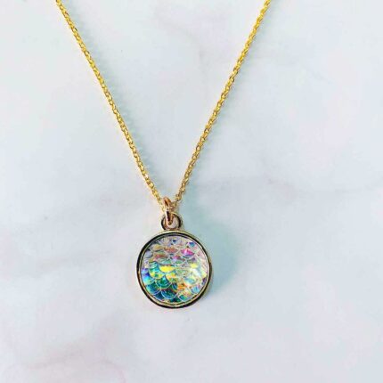 Mermaid Rainbow Round Pendant Necklace