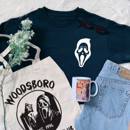 Ghostface Cartoon Pocket Print T-Shirt