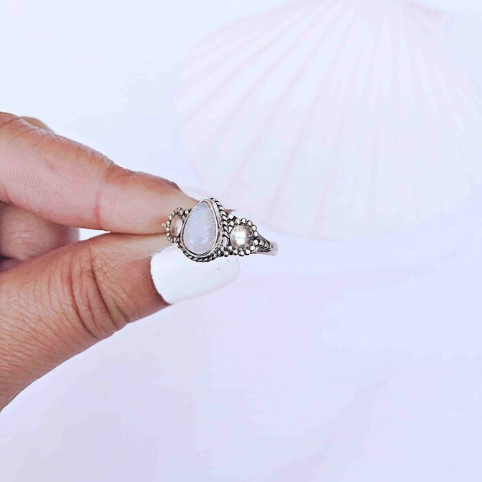 Sterling silver oval gemstone ring