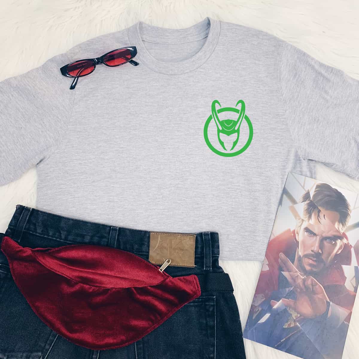 Loki Horned Helmet Pocket Print T-Shirt Loki Horned Helmet Pocket Print T-Shirt