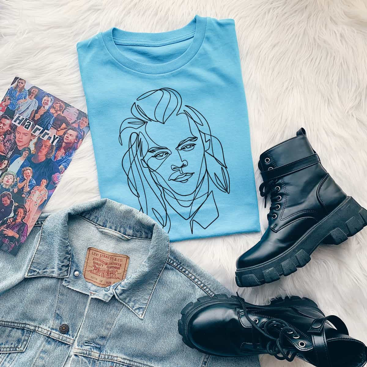 Harry Styles Portrait Line Art T-Shirt Harry Styles Portrait Line Art T-Shirt