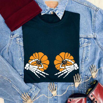 Skeleton Pumpkin Boobie T-Shirt