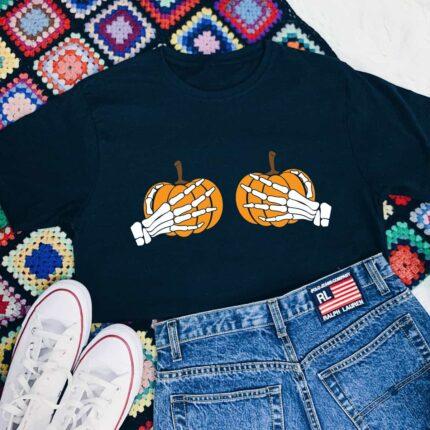 Skeleton Pumpkin Boobie T-Shirt